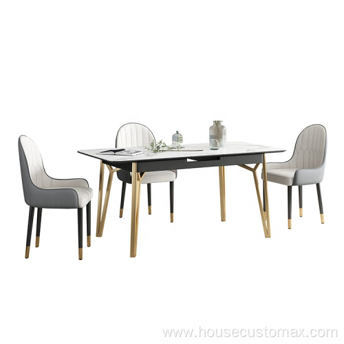 Retractable Dining Room Table Sintered Stone Golden Frame